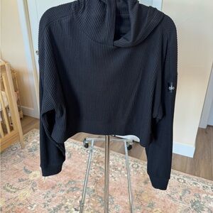 ALO Yoga Black Ribbed Cropped Cowl Neck Sweater